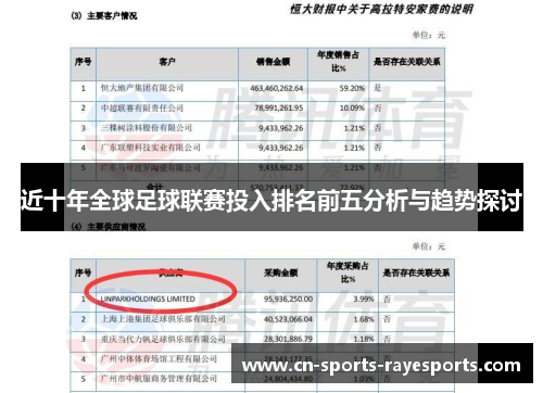 近十年全球足球联赛投入排名前五分析与趋势探讨 近十年全球足球联赛投入排名前五分析与趋势探讨