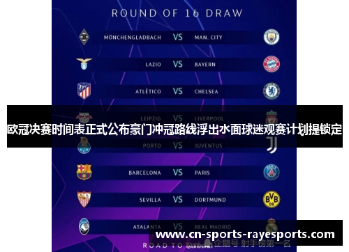 欧冠决赛时间表正式公布豪门冲冠路线浮出水面球迷观赛计划提锁定